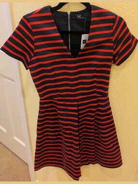 NWT GAP Women's Multicolor Midi Fit & Flare Dress Striped Evening Zipper Size 0